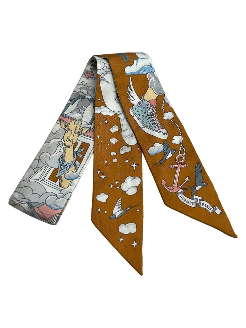 Hermes Scarf Twilly Orange White Multi Ribbon Sur Mon Nuage